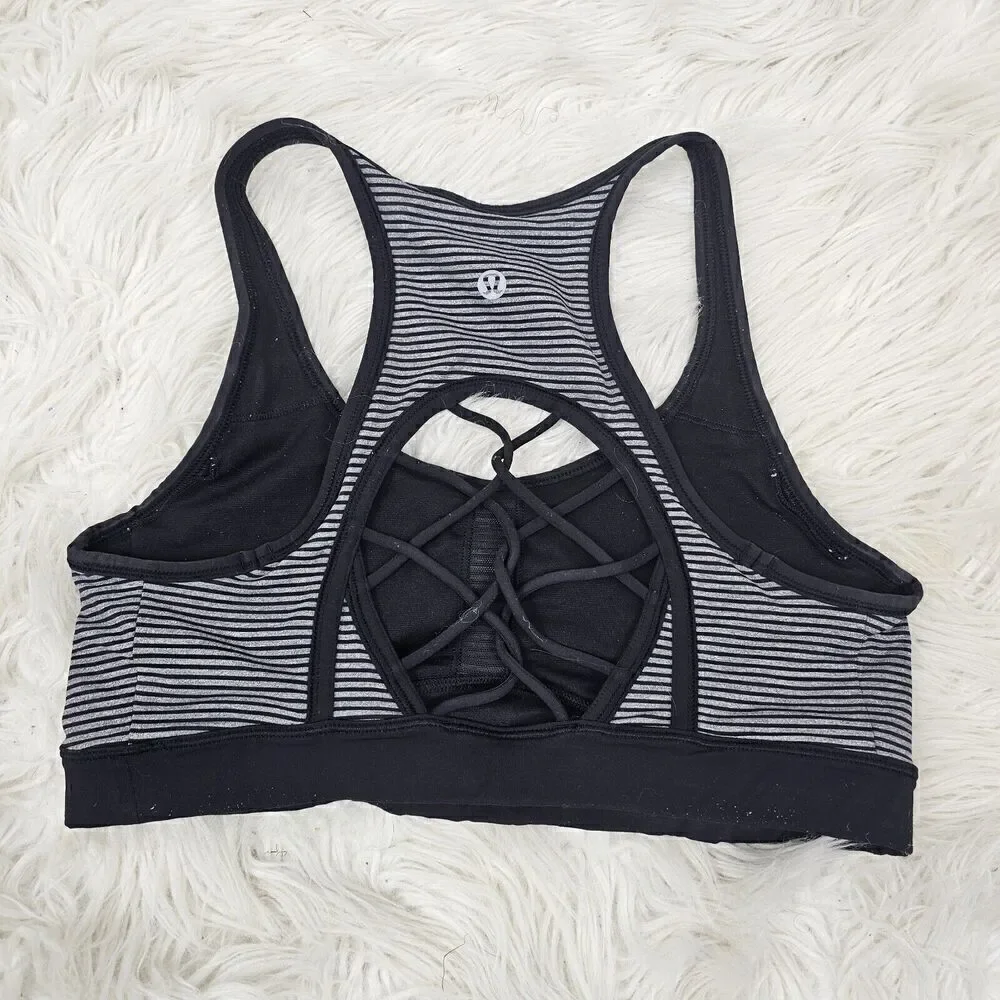 Lululemon Sweaty Or Not Bra II Mini Pop Stripe Heathered Slate Black /blk Size 8